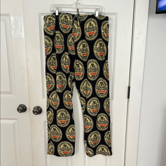 Guinness Logo flannel pajama Pants Black yellow size XL Lounge Drawstring pants - Picture 2 of 6
